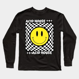 ACID HOUSE  - Checker Smiley (White) Long Sleeve T-Shirt